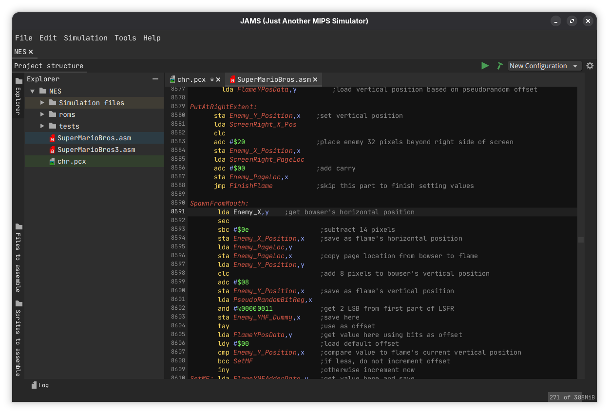 Text editor with syntax highlighting for 6502 Assembly